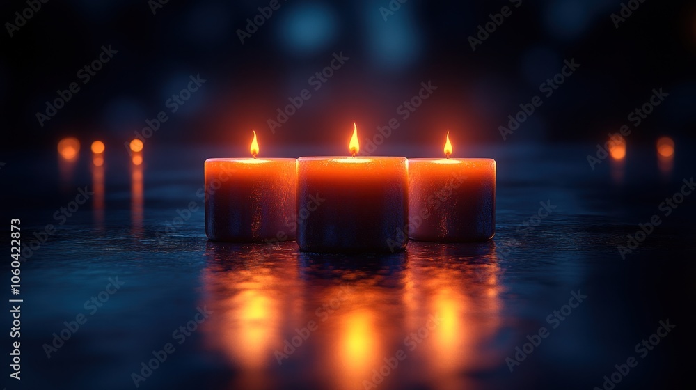 Aufkleber three lit candles on a reflective surface, creating a serene and calming atmosphere.