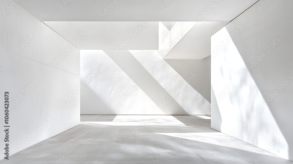 Poster minimalist white room with sunlight subtle blur background with space for custom text