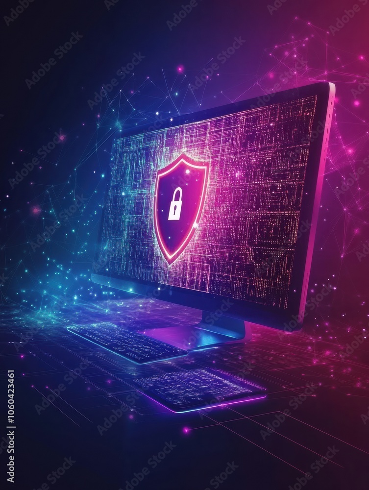 Aufkleber a vibrant computer screen showcases a shield and lock symbol, highlighting enhanced online security 