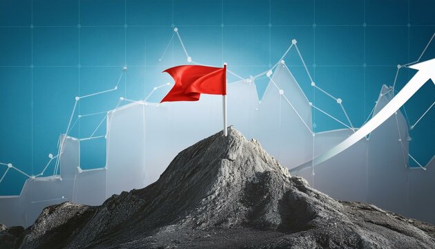 Graph with Red Flag on Top. 3D Rendering