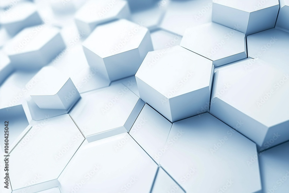 Poster abstract 3d hexagonal pattern in soft white tones modern sleek look
