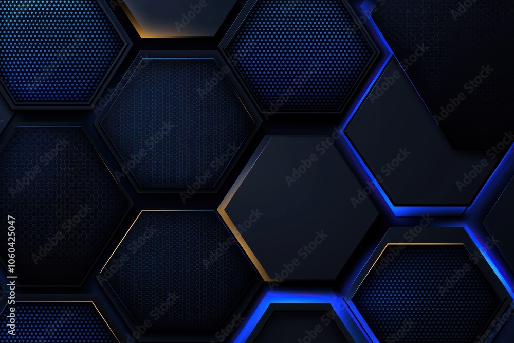 Aufkleber dark blue hexagonal pattern with glowing edges modern abstract background