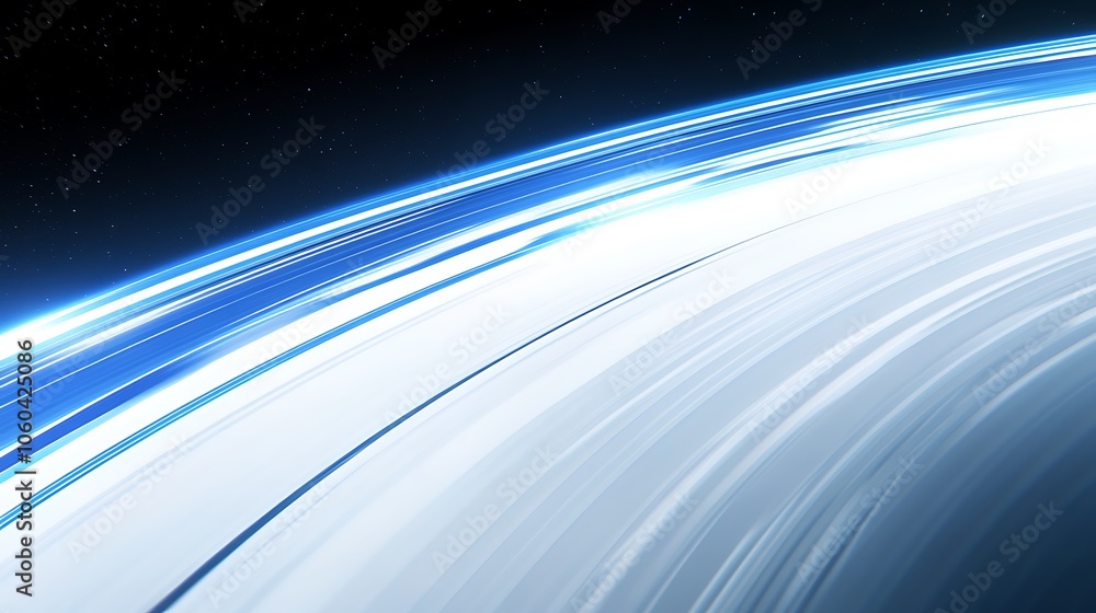 Poster abstract blue and white planet with light trails blank background with copy space for design project