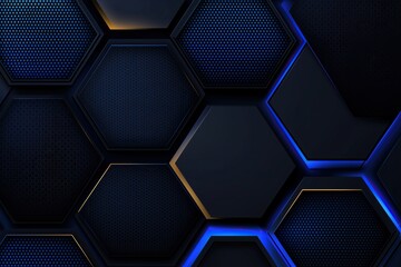 Dark blue hexagonal pattern with glowing edges modern abstract background