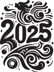 Happy new year 2025 vector silhouette