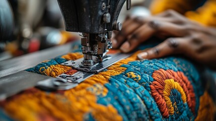 Close-up of a Sewing Machine Operating on Fabric
