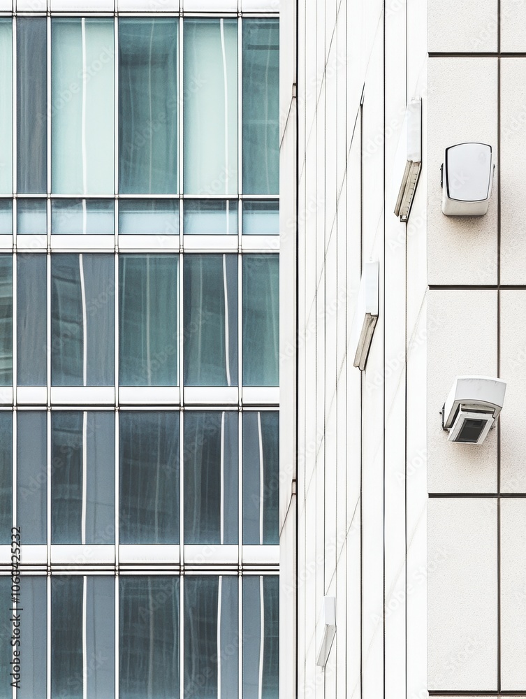 Aufkleber a contemporary office structure showcases sleek glass panels and surveillance cameras ensuring secur