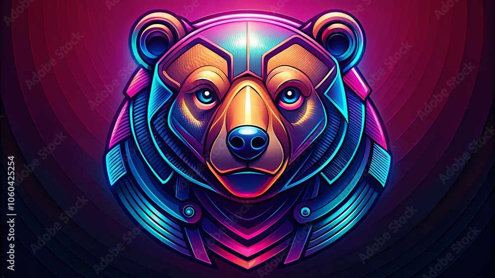 Poster bear robot gradient logo design illustration featuring a futuristic aesthetic with vibrant colors an
