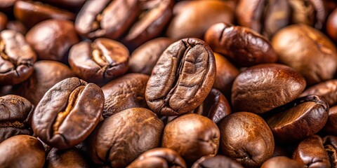A Close-Up View of Roasted Coffee Beans, Featuring a Rich Brown Hue and Subtle Details of Each Bean's Surface