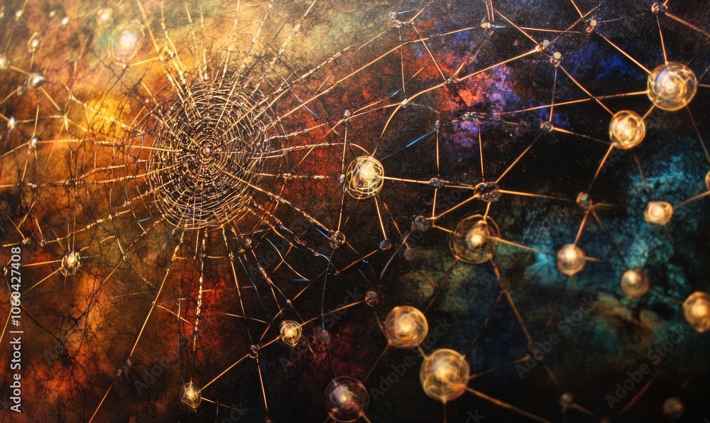 Poster soft glowing connections create abstract art piece, showcasing network of light and shape that evoke