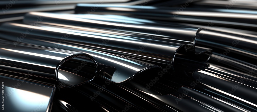 Poster a close-up of shiny, curved metal sheets creating a dynamic, abstract composition.