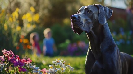 dog with flowers in park
