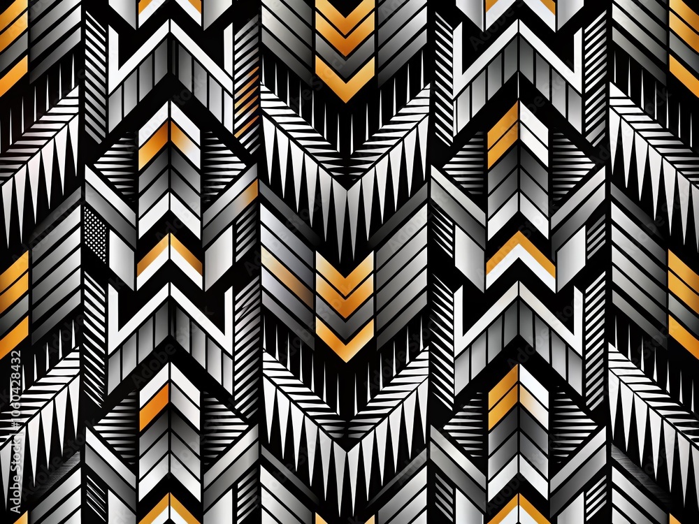 Poster black and white abstract geometric pattern with sharp arrows for background and jersey design - full