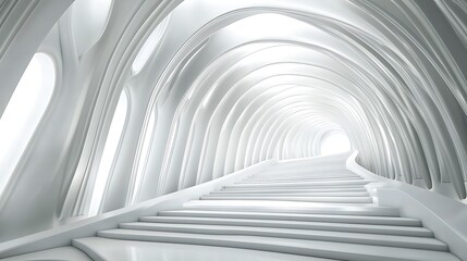 Obraz premium Abstract White Archway Stairs Minimalist White Background with Space for Text