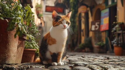 Colorful cat on the street