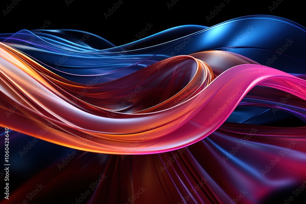 Poster abstract flowing waves of vibrant colors creating a dynamic visual effect.