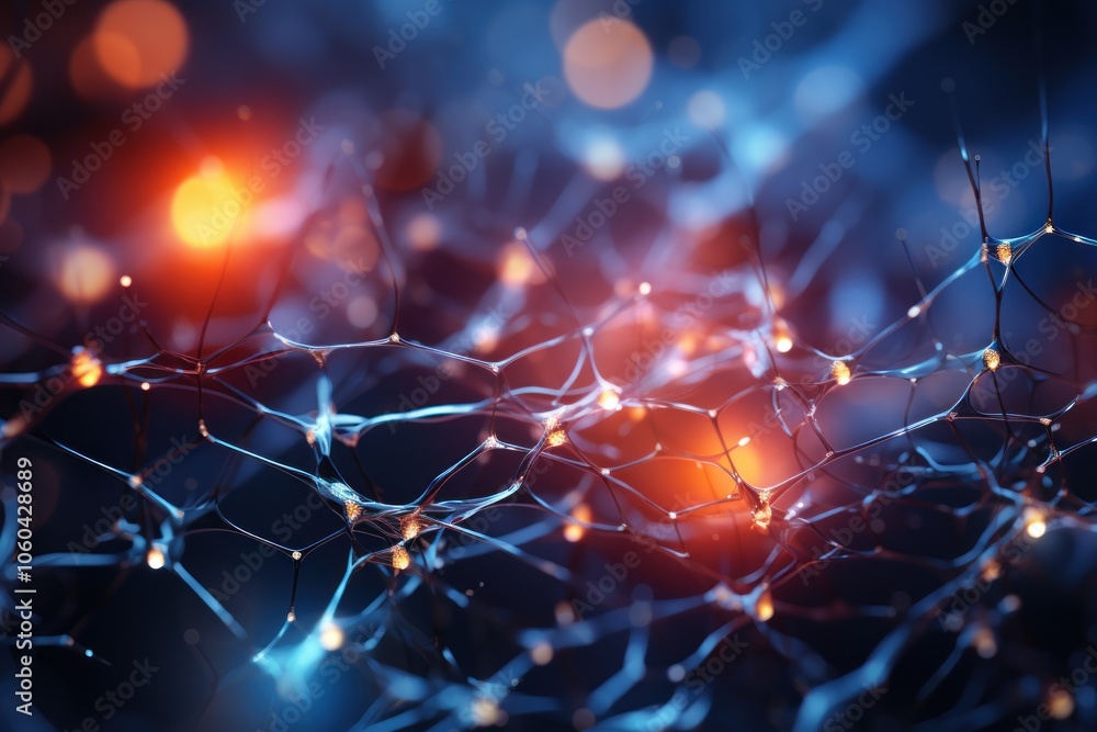 Poster abstract representation of interconnected neurons with glowing nodes and a vibrant background.