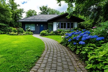 Naklejka premium Sunlight filtering through a dense woodland trail in a forest -Generative AI. Beautiful simple AI generated image