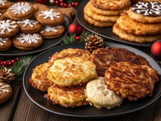 Delicious assortment of holiday cookies and snacks on a festive plate, perfect for seasonal celebrations and gatherings.