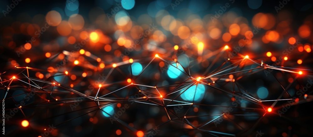 Poster Abstract representation of interconnected nodes with glowing lights on a dark background.