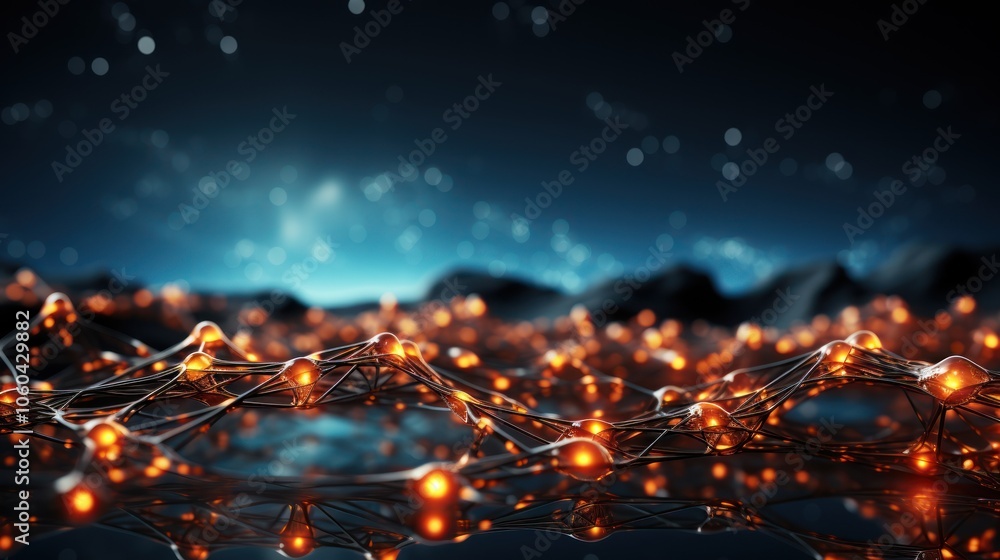 Poster a digital landscape with glowing nodes and interconnected lines against a dark backdrop.