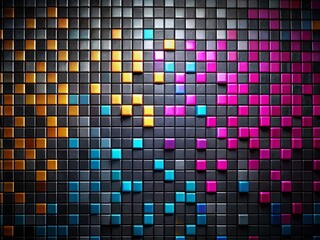 Black Texture Random Pixel Pattern Background with Dark Horizontal Gradient and Simple Square Tiles for Product Photography