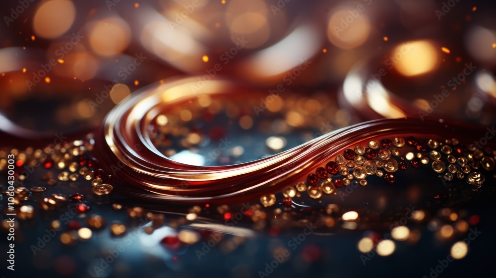 Poster a close-up of flowing liquid with sparkling particles, creating an abstract, artistic effect.