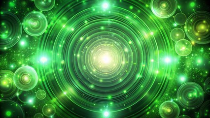 Obraz premium Concentric Rings of Glowing Light and Shimmering Dust Particles Create a Sense of Depth and Movement in a Lush Green Abyss