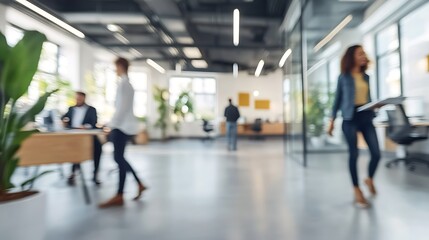 Fototapeta premium Blurred Business People In Office Light Gradient Background with Room for Typography