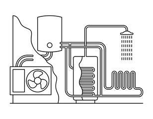 Air source heating pump scheme, in thin line