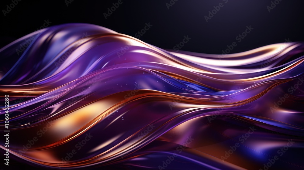 Poster abstract flowing waves in rich purple and gold hues create a dynamic visual effect.