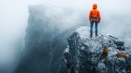 Climber on a Misty Mountain Peak