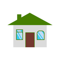 A house with a green roof. Vector simple color flat illustration.