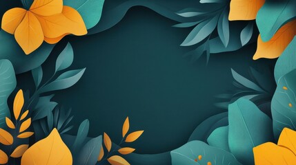 Vibrant Autumn Leaves Frame on Dark Teal Background