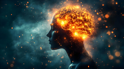 Obraz premium Abstract Illustration of a Head with a Burning Brain