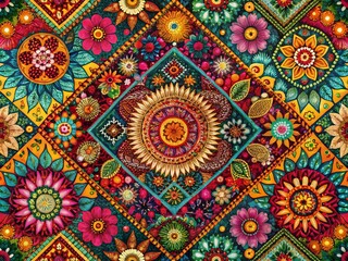 Bohemian Seamless Pattern Background - Vibrant Textiles, Intricate Designs, Ethnic Motifs, Colorful Fabrics, Artistic Decor, Boho Chic, Nature Inspired, Global Influence, Unique Aesthetics