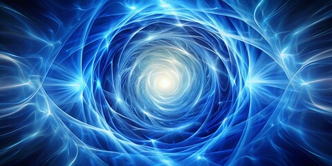 A swirling vortex of ethereal blue light, a radiant white center pulses with energy, revealing an unseen realm beyond