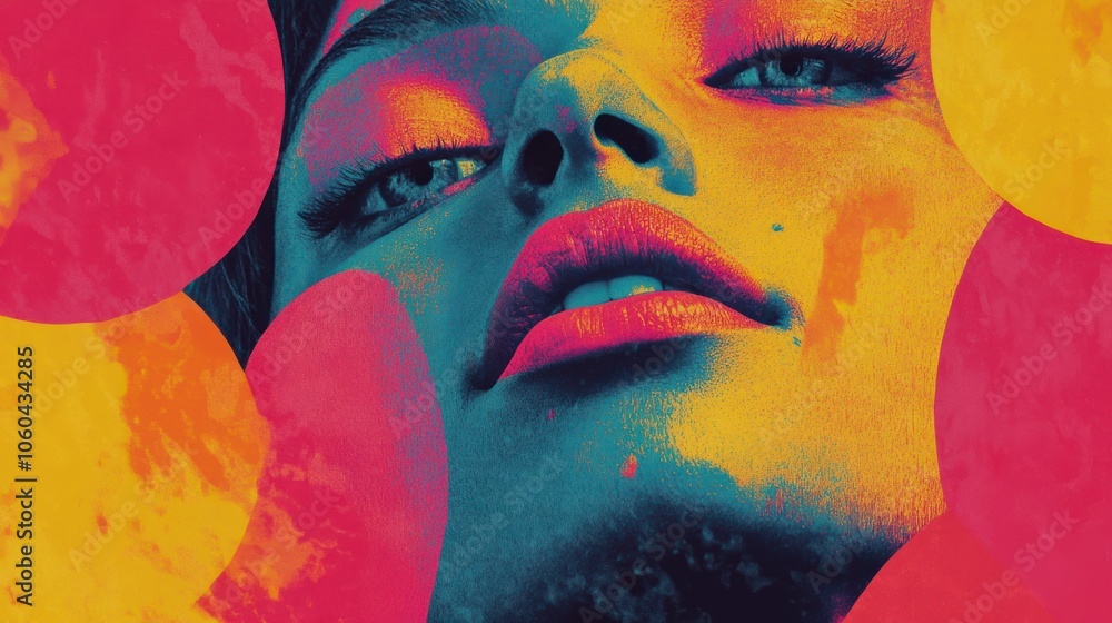Aufkleber digital artwork with a psychedelic color palette and retro, groovy patterns