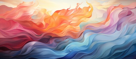 Fototapeta premium Abstract waves of color blending in warm hues and cool tones, evoking emotion and movement.