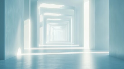 Obraz premium Abstract Futuristic White Room Featuring a Corridor and Light Beams, Representing an Innovative Technology Concept