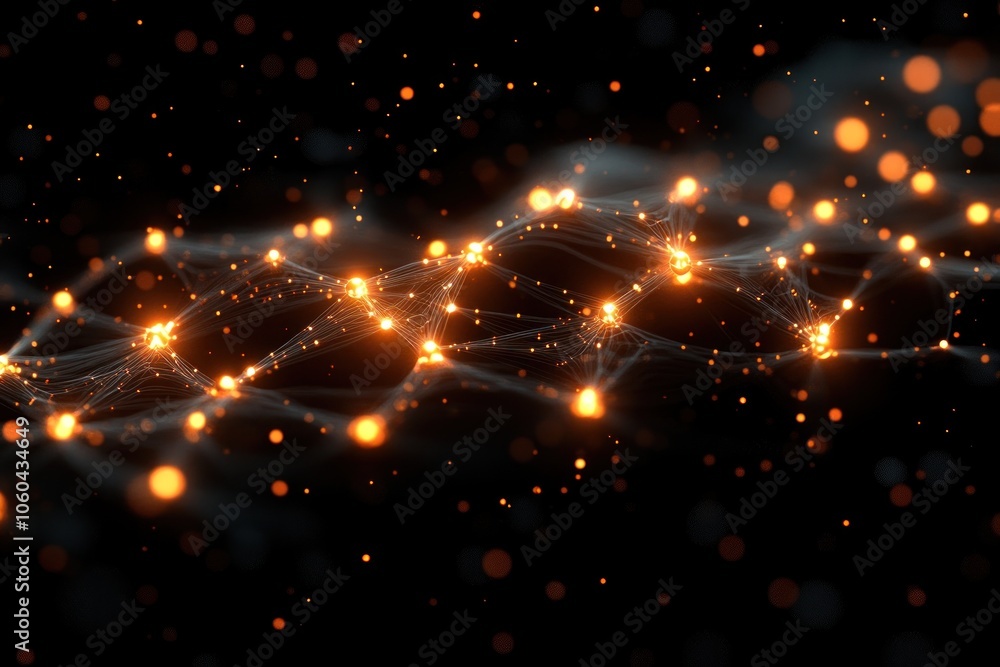 Poster a digital abstract representation of interconnected nodes and glowing particles.