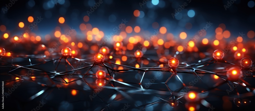 Poster abstract representation of interconnected nodes with glowing elements, suggesting technology and inn