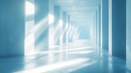 Obraz premium Abstract Futuristic White Room Featuring a Corridor and Light Beams, Representing an Innovative Technology Concept