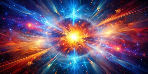Fototapeta premium A celestial explosion, radiant with fiery orange and cool blue, illuminating the vast cosmic canvas with a symphony of starlight.