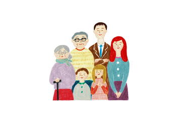 Obraz premium 手描きイラスト 並んで微笑む家族