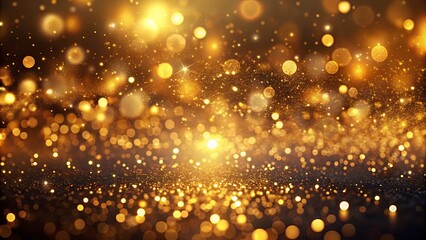 A symphony of golden bokeh, glittering with incandescent luminescence, dancing across a dark, textured canvas.