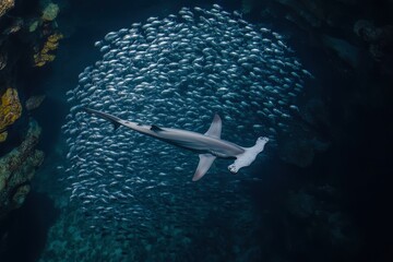 Fototapeta premium A serene underwater scene featuring a whale and diver in a heart-shaped coral formation.. Beautiful simple AI generated image