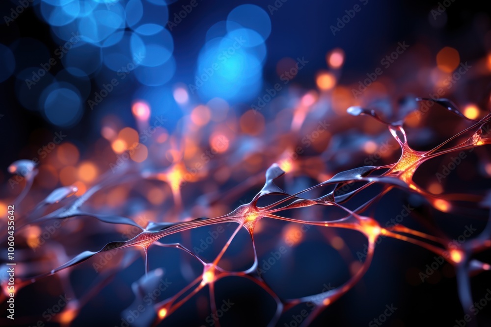 Poster a close-up view of interconnected neural networks glowing with vibrant colors.