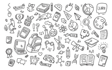 Back to school doodle elements. Vector illustration in line
