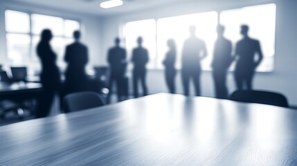 Silhouettes of Business People in Meeting Room Abstract Gradient Background with Copy Space